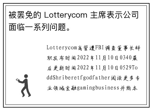 被罢免的 Lotterycom 主席表示公司面临一系列问题。