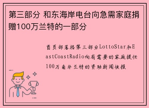 第三部分 和东海岸电台向急需家庭捐赠100万兰特的一部分